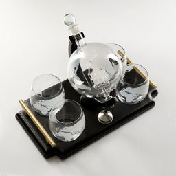 Мини-Бар «Карта мира», на подносе, на 4 персоны, штоф 930 мл, стаканы 300 мл, 19×34×23 см, стекло, дерево