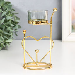 Подсвечник металлический, стекло на 1 свечу «Сердце. Шарики», d-4.5 см, золото, 9×4.5×17 см