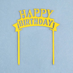 Цена за 3 шт. Топпер для торта «День рождения», золото