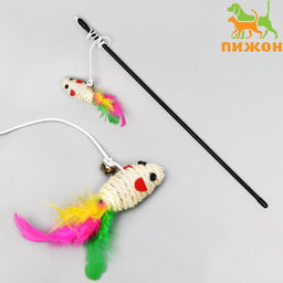 Дразнилка-удочка Мышь из сизаля, микс цветов