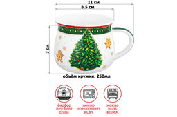 Набор 2 кружек 250 мл 11*8,5*7 см Новогодняя елка зеленый + красный узор, бочонок, NEW BONE CHINA - Elan gallery фото 2