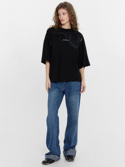 Футболка женская оверсайз черная с принтом черный +печать 112874 - Mark formelle фото 3