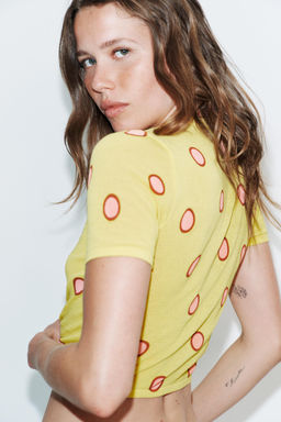 CHAQUETA JACQUARD PUNTO MANGA CORTA / Amarillo - Zara фото 4