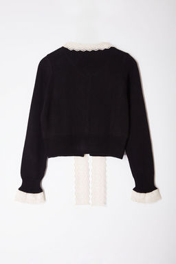 Siyah Crop Dantel Garnili Kurdele/Fiyonk Detayl? Triko H?rka TWOAW25HI00251