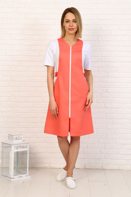 Халат женский 127 CVC/трикотаж. Цвет: белый и коралловый