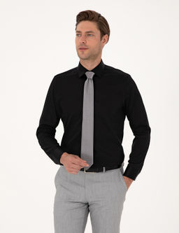 Siyah Slim Fit Uzun Kollu Basic G_mlek