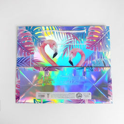 Пакет подарочный голографический, упаковка, Фламинго, 32?26?12 см