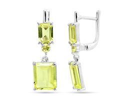 Серьги из серебра лимонный топаз, Багет