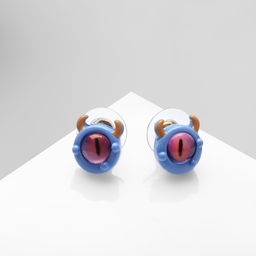 Серьги с эмалью Монстрики с рожками, цвет розово-голубой