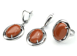 Кольцо Серьги с авантюрином имитация размер 18.