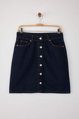 Koyu Mavi Onden Dugmeli Mini Denim Etek TWOAW26ET00022 - Trendyolmilla фото 5