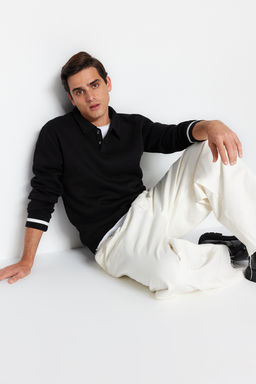 TRENDYOL MAN Kahverengi Oversize/Genis Kesim Dugmeli Polo Yaka Kal?n Ici Polarl? Sweatshirt TMNAW24SW00107 - Trendyolmilla фото 3