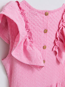 Bisiklet Yaka Kendinden Desenli K?sa Kollu K?z ?ocuk Tulum - Waikiki фото 3