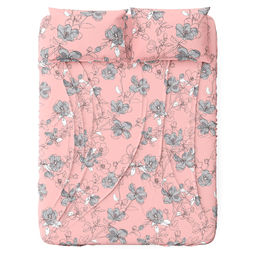Простыня Евростандарт Цветы сакуры пудровый 240х220см, бязь Комфорт 121г/м2, хлопок 100%, упаковка классическая ПВХ 28х41см, Домашняя мода (Россия)