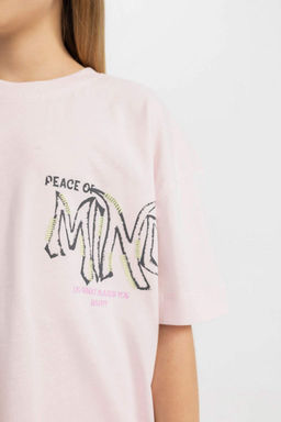 Футболка оверсайз с короткими рукавами и принтом для девочек - Defacto фото 5