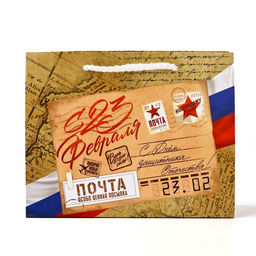 Цена за 4 шт. Пакет подарочный ламинированный С 23 февраля, S 12?15?5.5 см