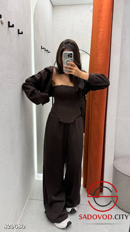 Корсет + брюки палаццо + худи на молнии