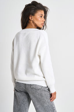 Джемпер вязаный с v-образным вырезом из хлопка белый