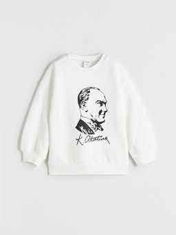 Bisiklet Yaka Uzun Kollu Atat?rk Bask?l? K?z Bebek Sweatshirt