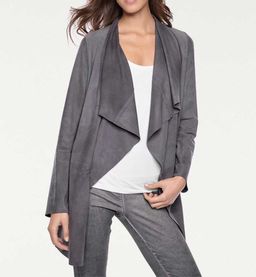 Пальто кожаное, серое