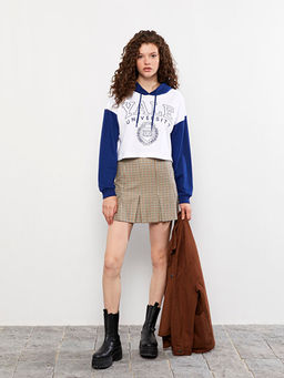 Kap??onlu Bask?l? Uzun Kollu Kad?n Sweatshirt