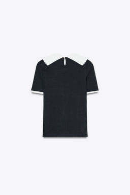 CHUNKY KNIT COLLAR T-SHIRT WITH BOW - Zara фото 2