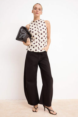 Ekru Puantiyeli Fitted/Vucuda Oturan Saten Orme Bluz TWOSS26BZ00430 - Trendyolmilla фото 2