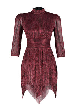 TRENDYOLMILLA Koyu Lacivert Par?lt?l? Orme K?sa S?k Abiye Elbise TPRAW23EL00304  фото 14