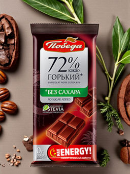 Шоколад горький без сахара, 72% какао, 100г