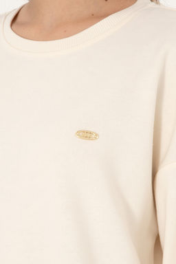 Kad_n Krem G_mlek Detayl_ Bisiklet Yaka Sweatshirt