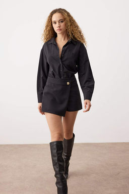 Koyu Kahverengi Dugme Detayl? Mini Sort Etek Sort & Bermuda TWOAW26SR00027 - Trendyolmilla фото 7