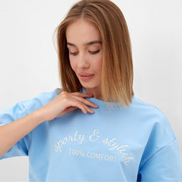 Костюм женский (футболка, шорты) MINAKU: SPORTY & STYLISH, голубой, размер 46