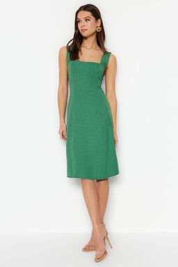 Haki A-Kesim Kare Yaka Mini Dokuma Elbise TWOSS23EL01549 - Trendyolmilla фото 5