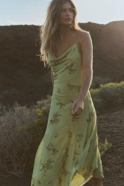 PRINTED TULLE MIDI DRESS