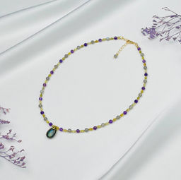 Колье для "Овна" из Лабрадора, Аметиста и Граната "Гроссуляр" 38 см +