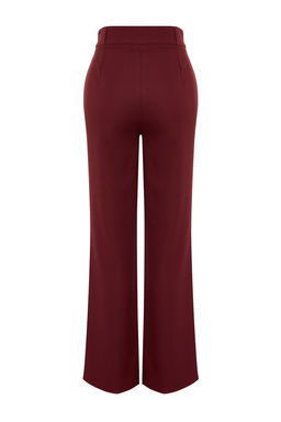 Bordo Straight/Duz Kesim Yuksek Bel Nervur Dikisli Dokuma Pantolon TWOSS21PL0093