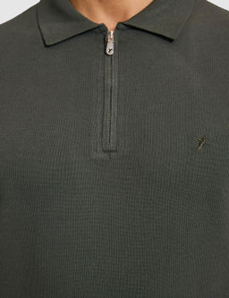 Haki Slim Fit Fermuarl_ Polo Yaka Triko T-shirt