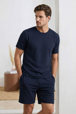 Lacivert Regular Fit Dokulu Esnek Orme Pijama Tak?m? TMNSS26PT00018 - Trendyolmilla фото 3