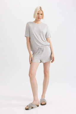 Fall in Love Pijama Tak?m? Ribana K?sa Kollu Ust Beli Lastikli Sort Alt - Defacto фото 2