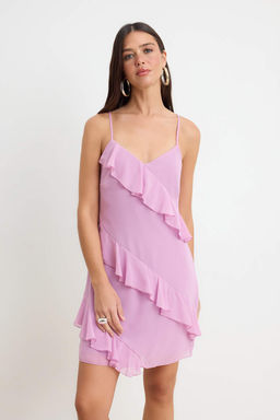 Lila F?rf?rl? Astarl? Sifon Mini Dokuma Elbise TWOSS26EL00520