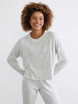 Bisiklet Yaka Bask?l? Kad?n Pijama ?st?