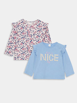 Bisiklet Yaka Uzun Kollu Bask?l? K?z Bebek Ti??rt 2li