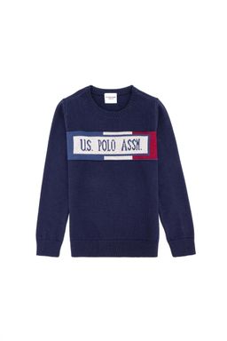 U. S. Polo Assn / Темно-синий трикотажный свитер с круглым вырезом для мальчика