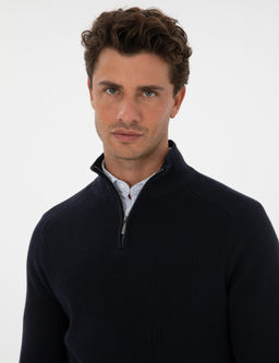 Lacivert Slim Fit Dik Yaka Fermuarl_ Triko Kazak - Pierre cardin фото 2