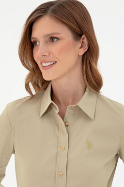 Женская базовая рубашка светло-хаки с длинным рукавом Неожиданная скидка в корзине - U.s. polo assn фото 2