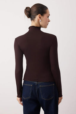 Kahverengi Transparan Dik Yaka Esnek Normal Boy Orme Bluz TWOAW26BZ00266