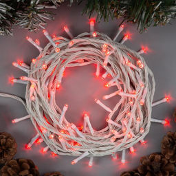 Гирлянда Нить 10 м, IP20, белая нить, 100 LED, 8 режимов, 220 В, свечение красное