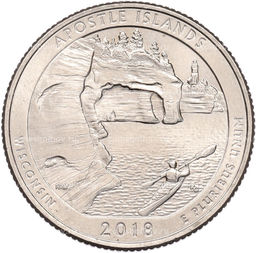 Монета 1/4 доллара (25 центов) 2018 года D США Национальные парки  №42 Национальное побережье Апостл-Айлендс
