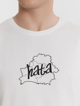 Футболка мужская белая с принтом и надписью "hata"