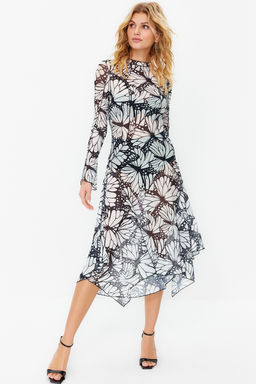 Cok Renkli A-Kesim Astars?z Orme Tul S?k Abiye Elbise TPRSS24EL00029 - Trendyolmilla фото 3